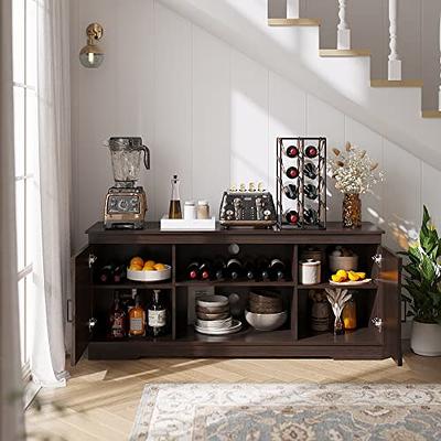 PHI VILLA Farmhouse Coffee Bar Cabinet - Sliding Barn Door Kitchen  Sideboard Buffet Storage Cabinet 