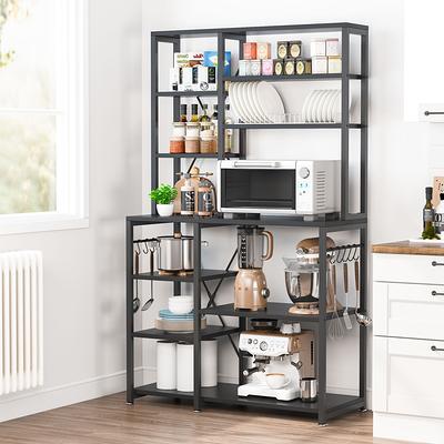 FUFU&GAGA Black 5-Tiers Standing Baker's Racks with Wood Table Utility Storage Shelf Kitchen Organizer Rack