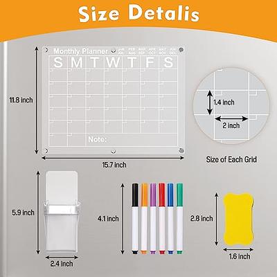 Magnetic Acrylic Calendar for Fridge, 16x12 Clear Fridge Calendar Dry  Erase Magnetic Planning Boards, Includes 8 Highlight Markers, Magnetic Pen