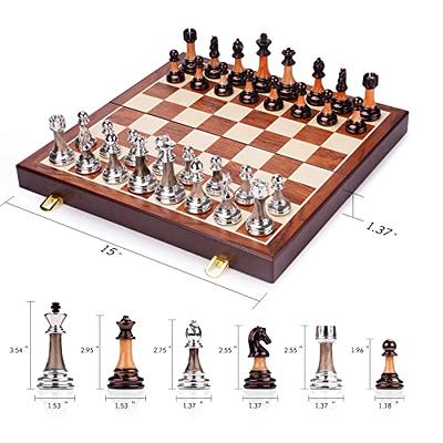  AMEROUS 15 Inches Magnetic Wooden Chess Set - 2 Extra Queens -  Folding Board - Pieces Storage Slots, Handmade Portable Travel Chess Game -  Beginner Chess Set for Kids, 6 up Age : Toys & Games
