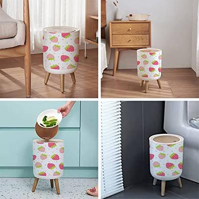 Small Trash Can with Lid for Bathroom Kitchen Office Diaper Fruit Cute  fresh strawberry pink polka dot isolated white Design for Bedroom Garbage  Trash Bin Dog Proof Waste Basket Cute Decorative 