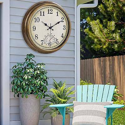 Indoor Outdoor Waterproof Wall Clock with Thermometer and Hygrometer Combo, 12 inch Retro Battery Operated Quality Quartz Round Clock for Patio Home