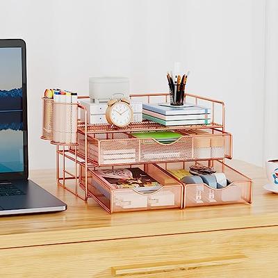 Marbrasse 3 Tier Mesh Desk Organizer with Drawer, Multi-Functional Desk  Organizers and Accessories, Paper Letter Organizer with 2 Pen Holder for  Home