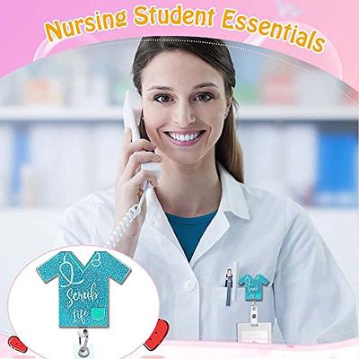 ANDGING Scrub Life Nurse Badge Reel Glitter Blue Badge Reels Retractable  for Nurses Funny Badge Clip