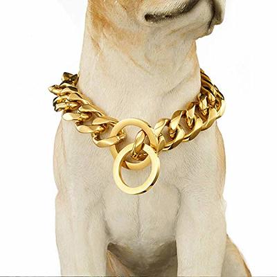 Loveshine Chain Dog Collar High Polished Silver Cuban Link Dog Chain 15MM  Thick Chain Collar Metal Stainless Steel Heavy Duty Slip Dog Collars for