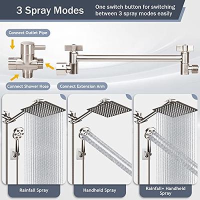 Shower Head, 10'' High Pressure Rainfall Shower Head with 3 Settings  Handheld Shower Combo with 11''Extension Arm, Anti-leak Square Rain Shower  Head with 78'' Hose/Holder(Matt Black Shower Heads) 