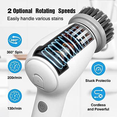 Cordless Hand-Held Electric Spin Scrubber with 4 Replaceable Brush Heads