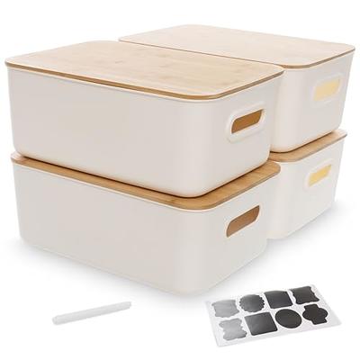 Citylife 2 PCS Storage Bins with Bamboo Lids Plastic Storage Containers for  Organizing Stackable Storage Box with Handle, 15.12 x 10.67 x 5.98 inch