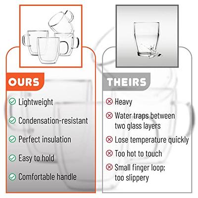 Brew To A Tea BTAT Coffee Mugs 4 Double Wall 12 Oz. Clear Glass Insulated  Cups