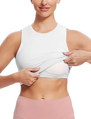 Women Workout Crop Top Built In Bra Ribbed Athletic Tank Tops Casual  Sleeveless Collar Shirts Padded Sports Yoga Vest White Small