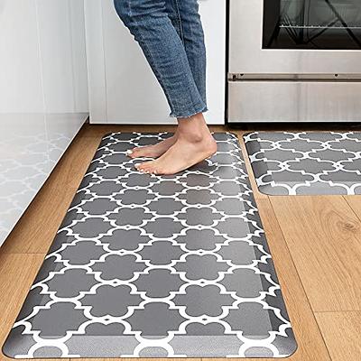 Kitchen Mats for Floor Anti Fatigue Mats for Kitchen Floor Kitchen Rugs  Farmhouse Style Memory Foam Kitchen Mat Cushioned PVC Leather Kitchen Rug  Set, 17.3x28+17.3x47 inchs