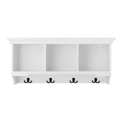 StyleWell 16.14 in. H x 36 in. W x 11 in. D White Wood Floating Decorative Cubby Wall Shelf with Hooks