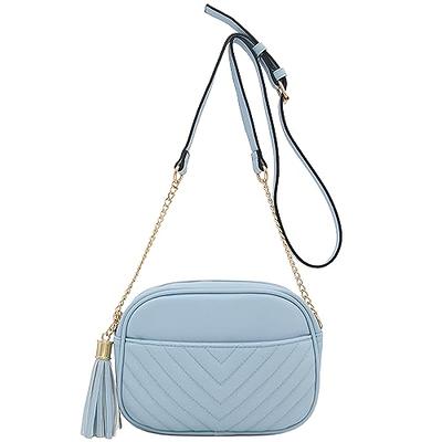 XOXO Women's Blue Chevron Vegan Leather Quilted Pattern Crossbody