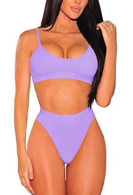 Pink Queen Women's 2 Piece High Waist Bikini Set Scoop Neck Push Up Swimsuit  High Leg Sporty Bathing Suit Purple XL - Yahoo Shopping