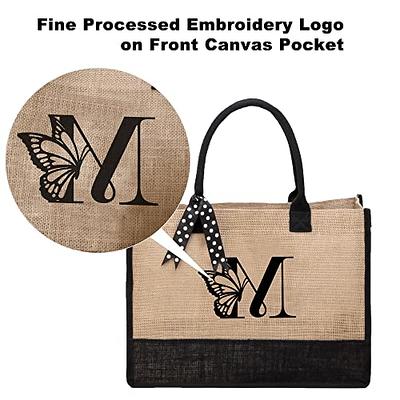 Canvas Tote Bag Personalized Jute Tote Bag Initial Tote Bag 