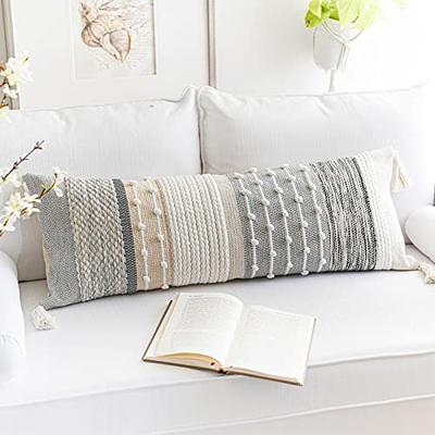 BLISSBLUSH Cream White Boho Body Throw Pillow Case, Woven Textured