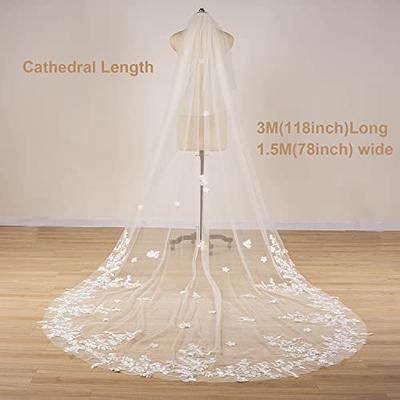 EllieWely 1 T Cathedral Length Floral Lace Appliques Wedding Bridal Veil  Ivory - Yahoo Shopping