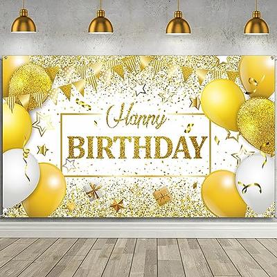 Happy Birthday Backdrop Banner, Navy Blue and Silver Glitter Birthday Party