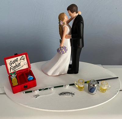 Cake Topper Funny Bridal Wedding Day Reception Bride Groom Going Gone  Fishing Theme Beer Can 2 Mugs Tackle Box Rod Grooms - Yahoo Shopping