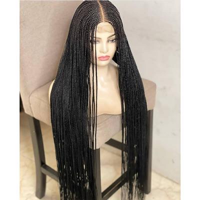 180% Density Black Box Braided Wigs Pre Plucked Braids Lace Front Wigs for  Black Women with Baby Hair Glueless Micro Braids Synthetic African