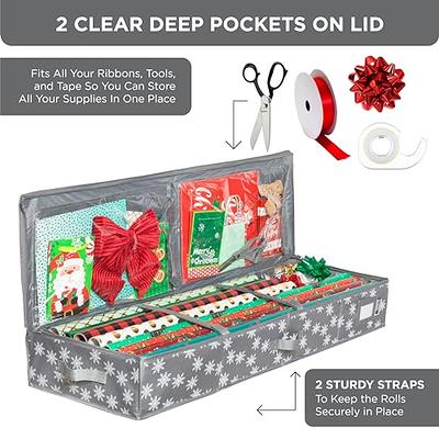 Hearth & Harbor Holiday Christmas Wrapping Paper Storage Bag Fits 14-20  Rolls Upto 40 inches Long, Slim Underbed Design Gift Wrap Organizer,  Zippered