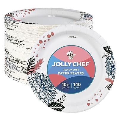 JOLLY CHEF Disposable Paper Plates 10 inch 140 Count, Soak Proof & Cut  Proof, Heavy Duty White Plate for Everyday Use