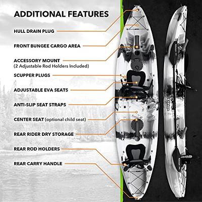 Elkton Outdoors Hard Shell Fishing Tandem Kayak, 2 or 3 Person Sit On Top  Kayak Package with 2 EVA Padded Seats, Includes 2 Aluminum Paddles and Fishing  Rod Holders (Grey) - Yahoo Shopping