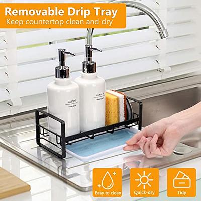 HapiRm Sponge Holder Kitchen Sink Caddy Organizer, Sponge Dish Brush Soap  Dispenser Holder with Drain Tray