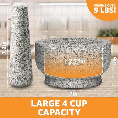 Large Mortar and Pestle Set, 2 Cup Capacity, Heavy Granite Stone