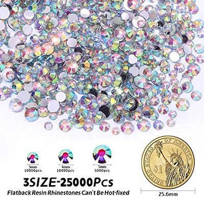 15000PCS Flatback Rhinestones, 2mm 3mm 4mm 5mm 6mm Clear AB Resin Crystal  Rhinestones Round Flat Back Gems Non Hotfix Rhinestones for Crafts, Shoes