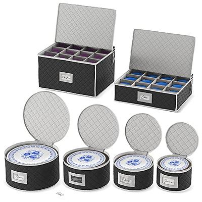 China Cup Storage Chest - Quilted Fabric Container in Gray Measuring 16 x  13 x 6H - Perfect Storage Case for Coffee Cups - Tea Cups - Mugs