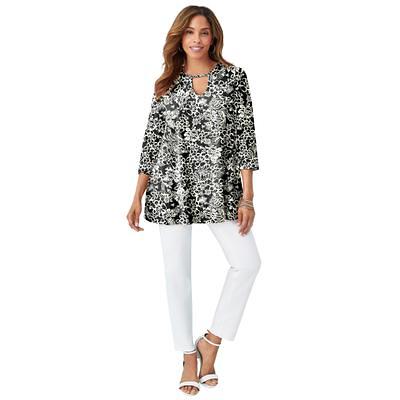 Plus Size Women's Boatneck Tunic by Jessica London in Ivory Floral