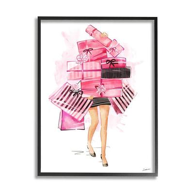 Stupell Industries Pink Glam Gift Stack Fashionista Shopping Pose