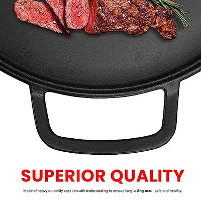 Uncoated Pizza Pan Cast Iron Round Griddle Healthy Thickened 10.24-Inch  Pre-Seasoned Griddle Pan for Gass Stove with Wooden Helper Handle Pizza