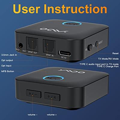  YMOO Bluetooth 5.3 Transmitter Receiver for TV/Airplane to 2  Headphones, Wireless Audio Adapter with Aptx/Aptx-HD Low Latency (<40ms),  Aux Connector for Home Stereo/Bluetooth Earbuds/Speakers/Gym/Pc :  Electronics