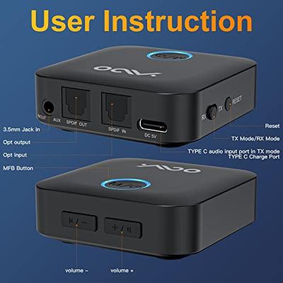  YMOO Bluetooth 5.3 Transmitter Receiver for TV/Airplane to 2  Headphones, Wireless Audio Adapter with Aptx/Aptx-HD Low Latency (<40ms),  Aux Connector for Home Stereo/Bluetooth Earbuds/PC/Gym : Electronics