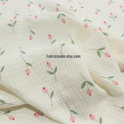 Muslin fabric, Double gauze fabric By Half Yard, Eucalyptus print crinkle  cotton