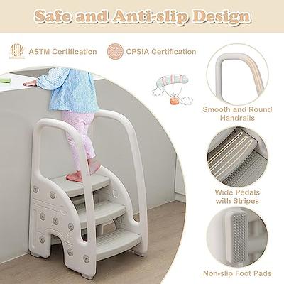 Costzon 3-Step Stool for Toddlers, Children Step Up Leaning Helper with  Safety Handles, Non-Slip Pedals, Kids Standing Tower for Kitchen Counter,  Bathroom Sink, Toilet Potty Training (Grey) - Yahoo Shopping