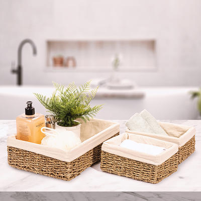 Sorbus Set of 3 Storage Baskets for Organizing with Lid, Mesh Hand-Woven  Basket, Linen Closet Organizers and Storage, Organizer Storage Baskets for