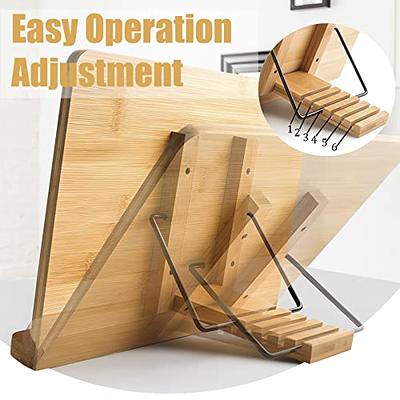 wishacc Book Stand Height Adjustable - Upright Bamboo Book Stand & Holder  for Reading Hands Free, Desktop Adjustable Reading Height and Angle Book