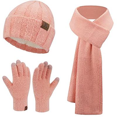 Hat Gloves Scarf Set Women, Gifts for Women Winter Warm Knit Beanie Hat Touchscreen Gloves Long Scarf 3pcs Set