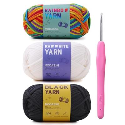 Mooaske 3 Pack Crochet Yarn with Crochet Hook - Worsted Medium Yarn for Crocheting - Easy-to-See Stitches Cotton-Nylon Blend Beginner Knitting Yarn