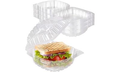 Asporto 38 oz Rectangle White Plastic to Go Box - with Clear Lid, Microwavable - 8 3/4 inch x 6 inch x 2 inch - 100 Count Box