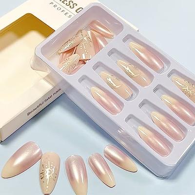 Shiny Gold French False Nail Short Almond Press on Nails for Nails