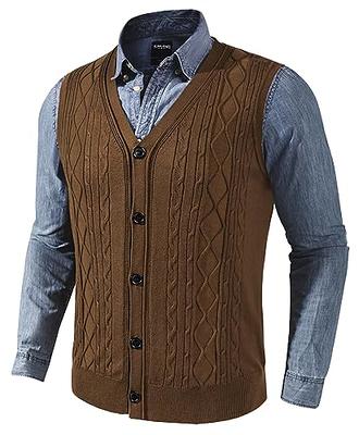 PJ PAUL JONES Men's Sweater Vest V-Neck Sleeveless Cable Knitted