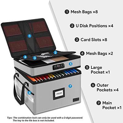 ENGPOW File Box with Wheels, Fireproof Document Box with Lock,Collapsible  Rolling File Storage Organizer Box Filing Cabinet with Pockets,Portable  Home