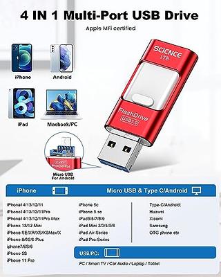 USB Flash Drive 1TB for iPhone USB 3.0 Memory Stick Jump Drive Thumb Drive  Photo Stick for iPhone, Type c, Android, PC - Red 