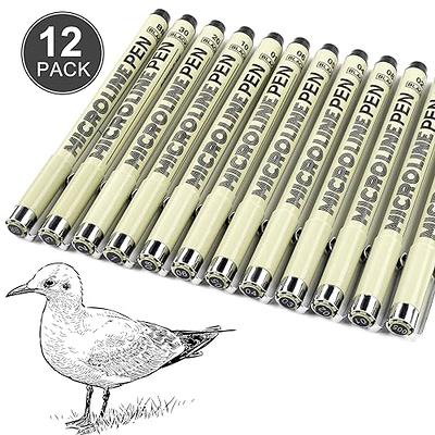  Micro Fineliner Drawing Art Pens: 12 Black Fine Line  Waterproof Ink Set Artist Supplies Archival Inking Markers Liner  Professional Sketch Outline Anime Sketching Watercolor Zentangle Kit Stuff  : Office Products