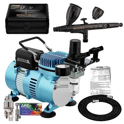  Powerful Master Airbrush Airbrushing System with 3 Airbrushes,  6 U.S. Art Supply Primary Colors Acrylic Paint Set - Cool Running 1/4 hp  Twin Cylinder Piston Air Compressor with Air Storage Tank 