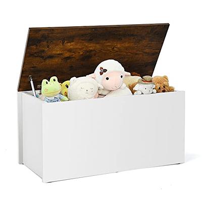 Yofe White Wooden Storage Organizing Kids Toy Box/Bench/Chest with Safety Hinged Lid for Ages 3+ Children